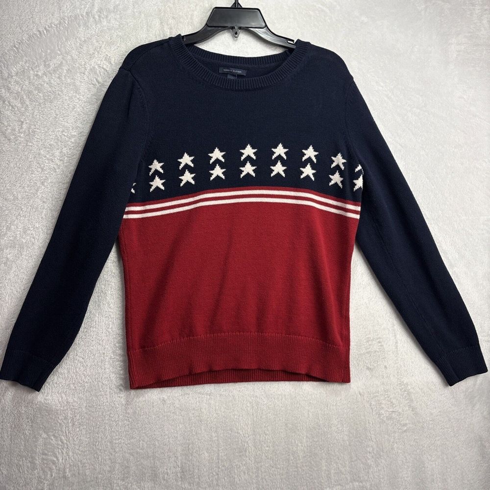 Tommy Hilfiger American Flag Sweater size  Large (37 x 25) long sleeve